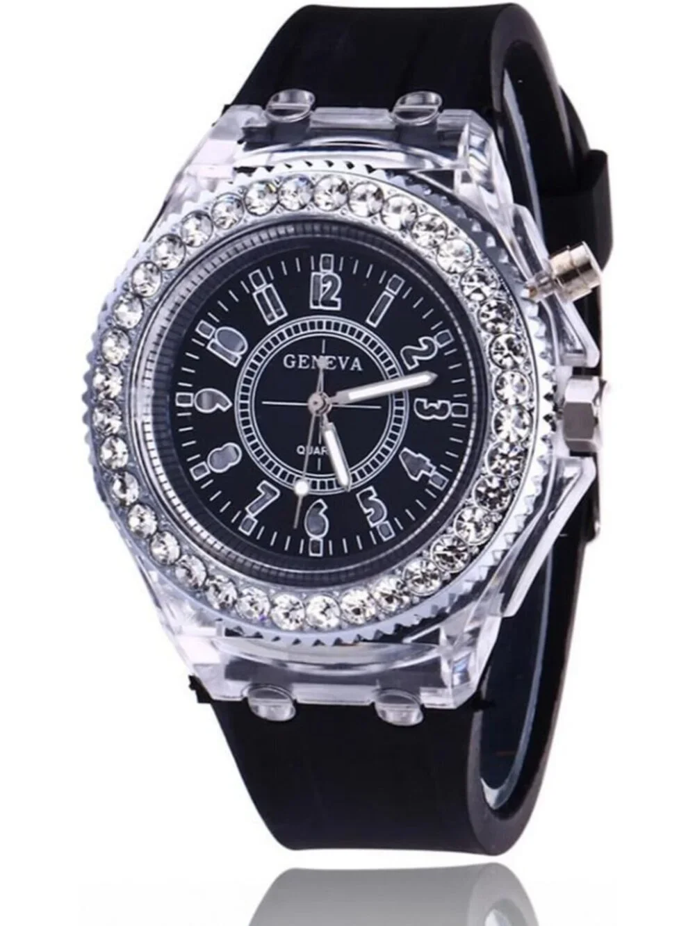 Women's Black Analog Silicone Bling LED Luminous Lights Sport Square Wrist Watch